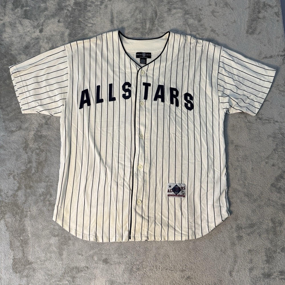 Vintage Looney Tunes All Stars Baseball Jersey Mens L Bugs Bunny Taz Pinstripe